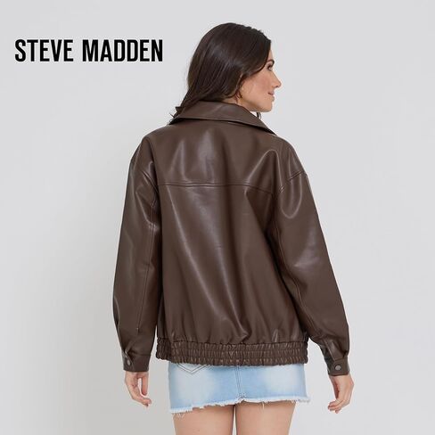 Steve Madden Leather Jacket Women - Women Leather Leather Eversize Stacks Women ، بالإضافة إلى سترات الدراجات النارية الحجم in Saudi Arabia