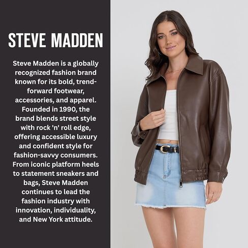 Steve Madden Leather Jacket Women - Women Leather Leather Eversize Stacks Women ، بالإضافة إلى سترات الدراجات النارية الحجم in Saudi Arabia