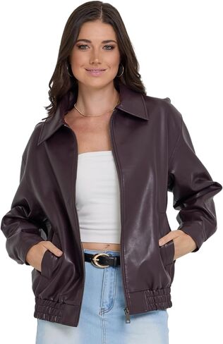 Steve Madden Leather Jacket Women - Women Leather Leather Eversize Stacks Women ، بالإضافة إلى سترات الدراجات النارية الحجم in Kuwait