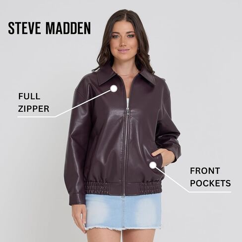 Steve Madden Leather Jacket Women - Women Leather Leather Eversize Stacks Women ، بالإضافة إلى سترات الدراجات النارية الحجم in Kuwait