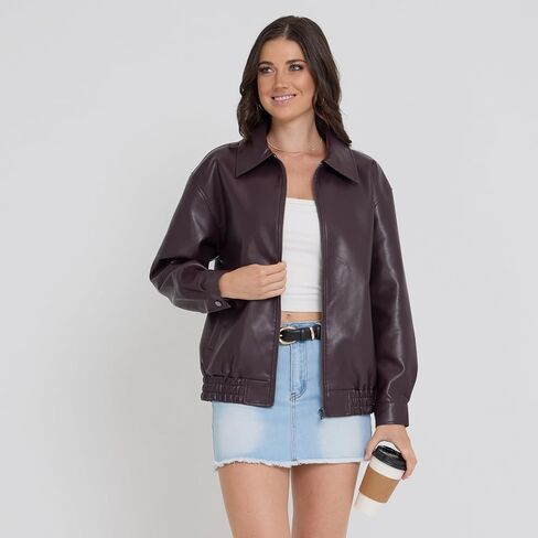 Steve Madden Leather Jacket Women - Women Leather Leather Eversize Stacks Women ، بالإضافة إلى سترات الدراجات النارية الحجم in Kuwait