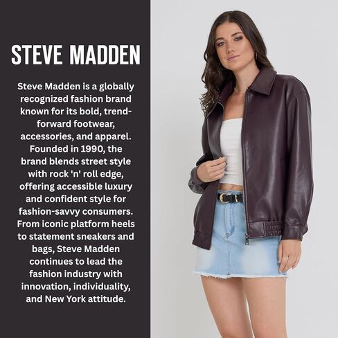 Steve Madden Leather Jacket Women - Women Leather Leather Eversize Stacks Women ، بالإضافة إلى سترات الدراجات النارية الحجم in Kuwait