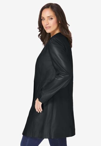 Jessica London Women's Plus Size Three Quarter Length Jacket Real Leather Oversized Long Coat in Saudi Arabia