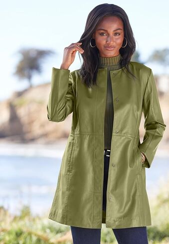 Jessica London Women's Plus Size Three Quarter Length Jacket Real Leather Oversized Long Coat in Saudi Arabia
