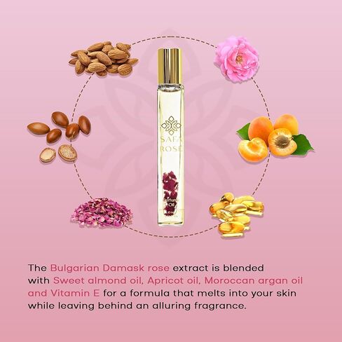 صرفا روز عضوية زيت الزيت الأسطوانة | بتلات بلغاريا وبيل الهندي | 10 مل من زيت العطور طويل الأمد للنساء والرجال | غير سامة وخالية من الكحول وسفر ودية in Kuwait