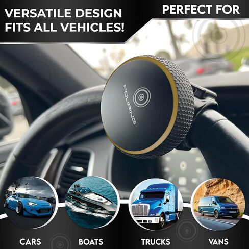 BL Steering Wheel Knob Spinner - Universal Non -Slip Fit و ABS & Premium Silicone Finish Knob مع محمل كرة معدنية - مثالية للسيارات والشاحنات والقوارب (Gold كبيرة) in Kuwait