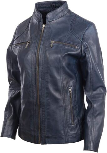 Women's Super Soft Real Leather Band Collar Biker Jacket (OBFQ) in Saudi Arabia