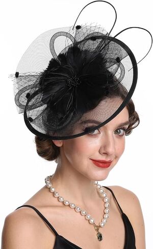 Fascinators Hat Tea Party Vintage Feather Fascinator مع عقال ومقطع للفتيات والنساء in Saudi Arabia
