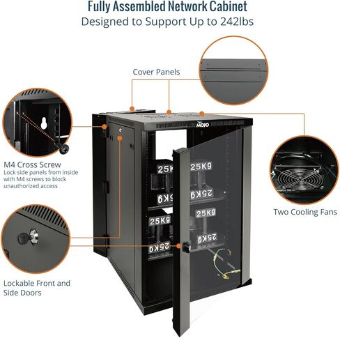 Fully Welded Server Cabinet, 12U Wall Mount Rack, 17.7inch Depth Network Rack, Mesh Door, Swing Out, Load Bearing 242lbs (110 kg), Network Cabinet for 19in Computer/AV/Data/IT Equipment in Kuwait