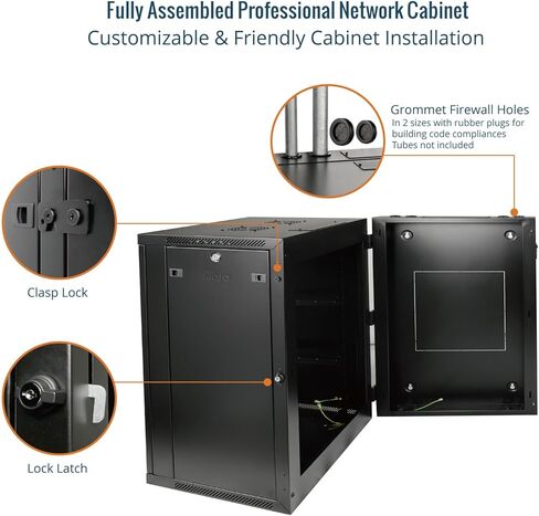 Fully Welded Server Cabinet, 12U Wall Mount Rack, 17.7inch Depth Network Rack, Mesh Door, Swing Out, Load Bearing 242lbs (110 kg), Network Cabinet for 19in Computer/AV/Data/IT Equipment in Kuwait