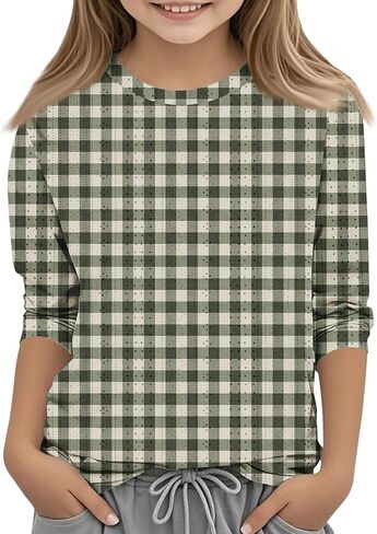 Cute Tops for Teen Girls Flowy 3/4 Sleeve Round Neck Graphic Blouses Oversized Tops Summer Kids Clothes in Saudi Arabia