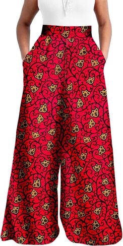 SEA&ALP African Print Pants for Women Plus Size Wide Leg Ankara Trousers Loose Kente Dashiki Pants Baggy Clothes Attire in Kuwait