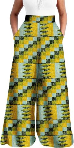 SEA&ALP African Print Pants for Women Plus Size Wide Leg Ankara Trousers Loose Kente Dashiki Pants Baggy Clothes Attire in Kuwait