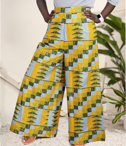 SEA&ALP African Print Pants for Women Plus Size Wide Leg Ankara Trousers Loose Kente Dashiki Pants Baggy Clothes Attire in Kuwait