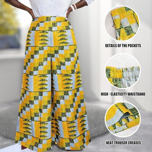 SEA&ALP African Print Pants for Women Plus Size Wide Leg Ankara Trousers Loose Kente Dashiki Pants Baggy Clothes Attire in Kuwait
