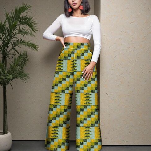 SEA&ALP African Print Pants for Women Plus Size Wide Leg Ankara Trousers Loose Kente Dashiki Pants Baggy Clothes Attire in Kuwait