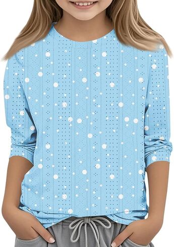 Cute Tops for Teen Girls Flowy 3/4 Sleeve Round Neck Graphic Blouses Oversized Tops Summer Kids Clothes in Saudi Arabia