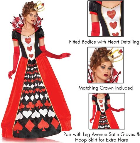 Leg Avenue Womens 2 PC Deluxe Queen of Hearts with Card Suit Ball Down ، Crown Crown Adult Size in Saudi Arabia