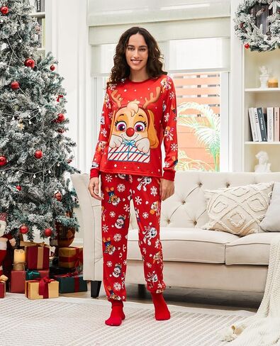 عائلة باو باترول مطابقة بيجامات عيد الميلاد للعطلات الأم و ME CARON PRINT PJS مريحة للأطفال والكبار in Saudi Arabia