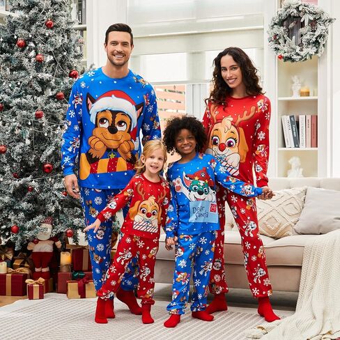 عائلة باو باترول مطابقة بيجامات عيد الميلاد للعطلات الأم و ME CARON PRINT PJS مريحة للأطفال والكبار in Saudi Arabia