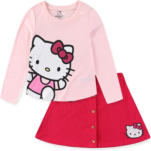 Hello Kitty Sanrio Girls Shirt Long Sleeve Thirt and Corduroy Skirt for Big Kids in Saudi Arabia