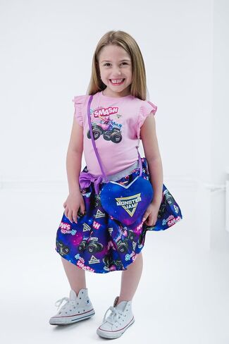 Monster Jam Girls Tank Top, Satin Skirt and Bag 3 Piece Outfit Set Toddler to Big Kid Sparkle Smash in Saudi Arabia