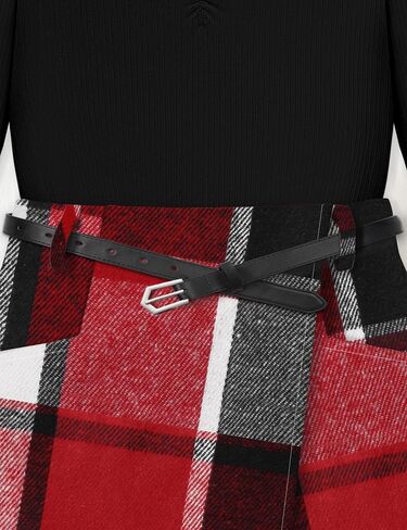 Girls Skirt Set 3 Piece Outfits Long Sleeve Tops and Plaid Mini Skirt Shorts with Belt Fall Winter Clothes in Saudi Arabia