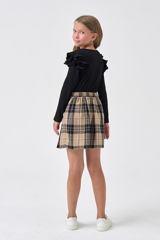 Girls Teen Clothes, Fall Winter Outfits Long Sleeve Ruffle Sleeve Top and Pleated Plaid Mini Skirt Set Size 7-14Y in Saudi Arabia