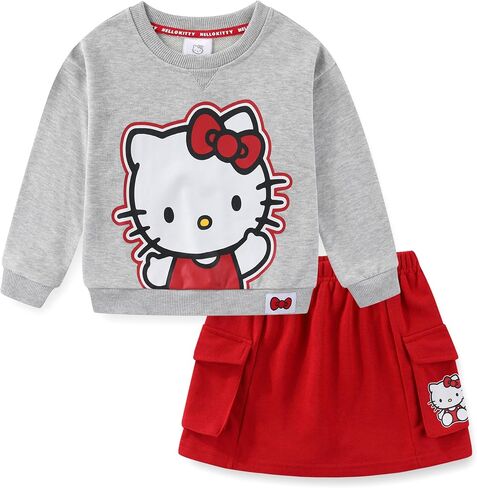 Hello Kitty Sanrio Girls French Terry Sweatshirt و Skort Skirt 2 قطعة للأطفال الكبار in Saudi Arabia