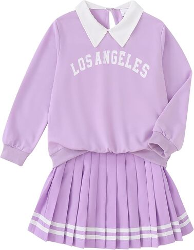 Girls Fall Outfits, 2 Piece Girl Clothes, Letter Print Long Sleeve Sweatshirt Pleated Skirt Sets for Kids Teen 5-12T in Kuwait