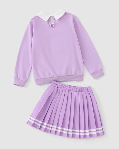 Girls Fall Outfits, 2 Piece Girl Clothes, Letter Print Long Sleeve Sweatshirt Pleated Skirt Sets for Kids Teen 5-12T in Kuwait