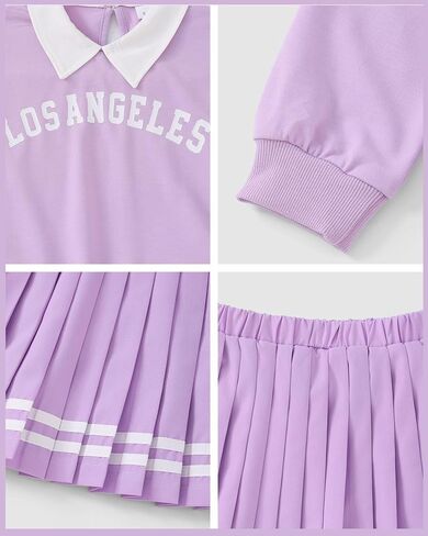 Girls Fall Outfits, 2 Piece Girl Clothes, Letter Print Long Sleeve Sweatshirt Pleated Skirt Sets for Kids Teen 5-12T in Kuwait