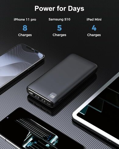 IXNINE Power Bank 26800mAh Portable Charger, High Capacity Phone Charger Compact External Battery Pack with LED Display and 4 Fast Charging Outputs for iPhone Samsung LG Tablet etc (Blue) in Kuwait