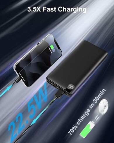 IXNINE Power Bank 26800mAh Portable Charger, High Capacity Phone Charger Compact External Battery Pack with LED Display and 4 Fast Charging Outputs for iPhone Samsung LG Tablet etc (Blue) in Kuwait