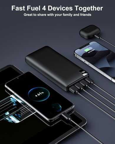 IXNINE Power Bank 26800mAh Portable Charger, High Capacity Phone Charger Compact External Battery Pack with LED Display and 4 Fast Charging Outputs for iPhone Samsung LG Tablet etc (Blue) in Kuwait