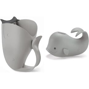 Skip Hop Baby Bath Rinse Cup, Moby Tear-free Waterfall Rinser, Blue & Baby Bath Spout Cover, Universal Fit, Moby, Grey