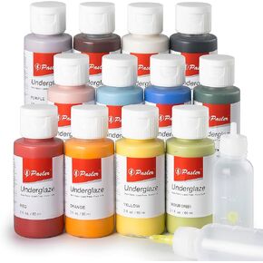 Underglaze Set - 2 fl oz/60 ml, Concentrated Opaque Liquid Underglaze for pottery bisque, Set of 12 Colors
