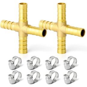GASHER 8 Pieces 3/8 Inch Brass Hose Barb Set, 90 Degree L Right Angle Elbow, Y-Shape Air Hose Barb, Tee Hose Barb, Fuel/AIR/Water/Oil/Gas/WOG