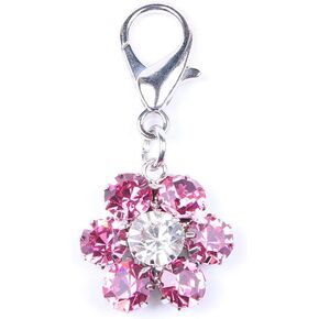 Bling Rhinestones Flower Charm Pendant Jewelry for Female Pet Dog Cat Necklace Collar Accessory (Pink)