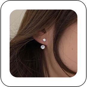 Boho Crystal Ear Jacket Earrings Silver Rhinestone Studs Earrings Vintage Crystal Rhinestone Jacket Earrings Sparkly Cz Crystal Front Back Earrings Jewelry for Women and Girls