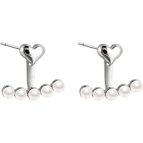 SLUYNZ 925 Sterling Silver Pearl Jacket Earrings for Women Teen Girls Heart Jacket Earrings Front Back Earrings