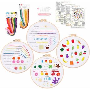 4Pcs in Beginner Embroidery Kits,Butterfly Plant Pattern,Cross Stitch Kits, Including Stamped Embroidery Cloth with 2 Embroidery Hoops, Color Threads and Embroidery Kit