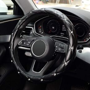 KAFEEK 16 inch Diamond Soft Leather Steering Wheel Cover,Compatible for F150 F250 F350 Ram 4Runner Tacoma Tundra Range Rover