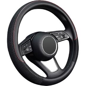 KAFEEK 14 inch Steering Wheel Cover, Compatible with Prius Civic 14-14.25 inch Small Size Steering Wheel,Black Microfiber Leather Silk
