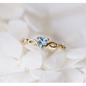 14k Gold Sea Blue Topaz Love Heart CZ Diamond Ring Women Anniversary Engagement Wedding Gemstone Ring