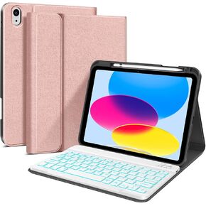 JUQITECH iPad 10th Generation Case with Keyboard 2022 10.9inch - 7Colors Backlit Wireless Rechargeable Detachable Keyboard, Flip Stand Keyboard Cover Case with Pencil Holder for New iPad 10th Gen 2022