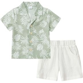 YALLET Toddler Boy Clothes Summer Outfits Short Sleeve Button Down Shirt+Shorts Baby Boy Beach Casual Clothe 1-5 Years