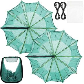 2 Pcs Foldable Fishing Trap 32 x 10 Inches Collapsible 10 Holes 10 Sides Fishing Bait Trap Portable Minnow Crayfish Crab Crawdad Shrimp Net Cage Fishing Accessories for Crawfish Lobster Fishes in Kuwait
