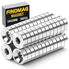 50Pack Neodymium Magnets Industrial Strength Round Base Small Rare Earth Magnets, 0.39’’(10mm) Heavy Duty Disc Magnets with Countersunk Hole for Tool, Home, Workplace etc.