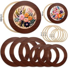 12 Pcs Wood Embroidery Hoop Frame With Embroidery Hoops 6 In 8 In Set Round Embroidery Hoops Wood Display Frame and Hoops for Finished Cross Stitch Hoop Frame DIY Art Craft Sewing Ornaments